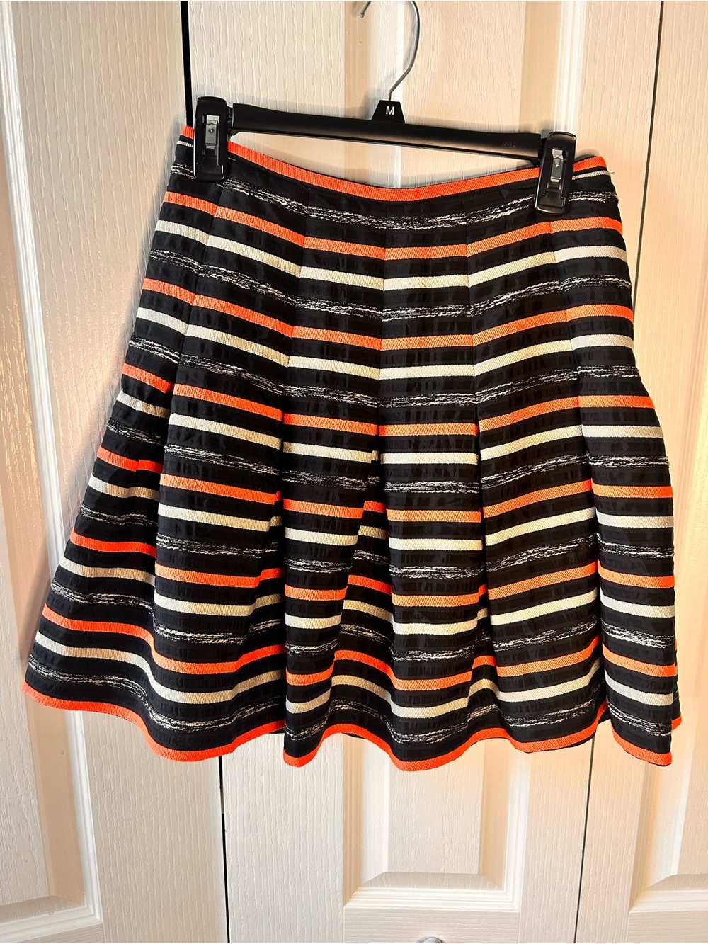HD In Paris Anthropologie Ribboned Swing Skirt Pleated Striped Black Orange 4